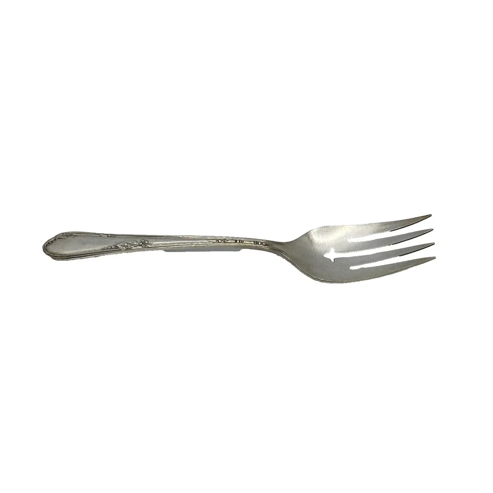 1936 Wm A Rogers A1 Meadowbrook 8” Serving Fork Silver Plate Heather Pattern
